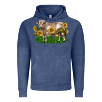 Vintage Denim charolais bull with sunflowers Vintage Hoodie - LillyAllenDesigns