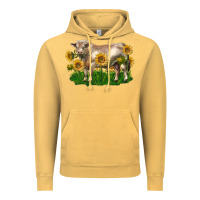 Vintage Mustard charolais bull with sunflowers Vintage Hoodie - LillyAllenDesigns