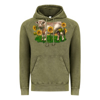 Vintage Olive charolais bull with sunflowers Vintage Hoodie - LillyAllenDesigns