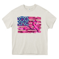 American Flag And  Cancer Ribbon Pattern Heavy Core Tee | Teevron