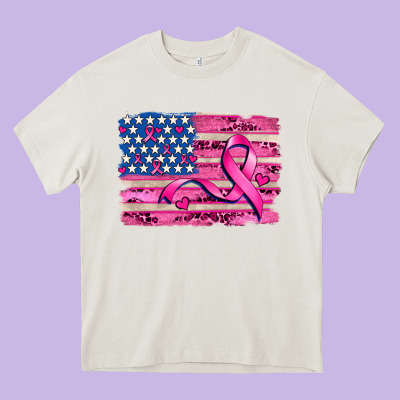 American Flag And  Cancer Ribbon Pattern Heavy Core Tee Designed By Adodesignshop