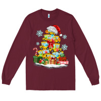 Burgundy christmas tree with school bus Long Sleeve Tee - MaliasSmallBusiness