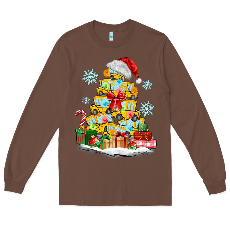 Christmas Tree With School Bus Long Sleeve Tee by MaliasSmallBusiness | Teevron