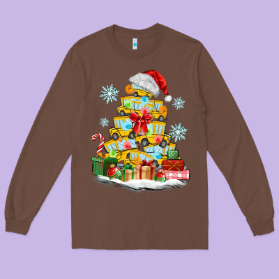 Christmas Tree With School Bus Long Sleeve Tee Designed By Maliassmallbusiness