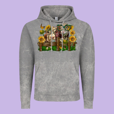 Hereford Bull And Heifer With Sunflowers Vintage Hoodie Designed By Lillyallendesigns