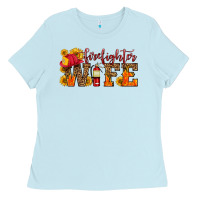 Baby Blue firefighter wife with hat sunflowers Ladies Tee - HRA Design Shop