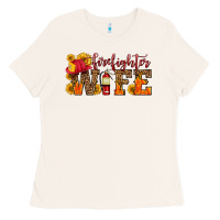 Bone firefighter wife with hat sunflowers Ladies Tee - HRA Design Shop