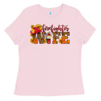 Bubblegum Pink firefighter wife with hat sunflowers Ladies Tee - HRA Design Shop