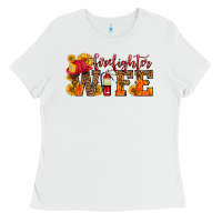 White firefighter wife with hat sunflowers Ladies Tee - HRA Design Shop