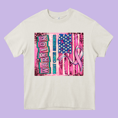 Warrior Breast Cancer And American Flag Heavy Core Tee Designed By Adodesignshop