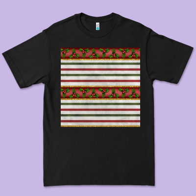 Christmas Mistletoe And Stripes Seamless Pattern Premium Tee Designed By Bundleandbundleshop