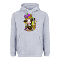 Heather Grey Mardi Gras Cow Heavyweight Hoodie - HowdyJamesFarm