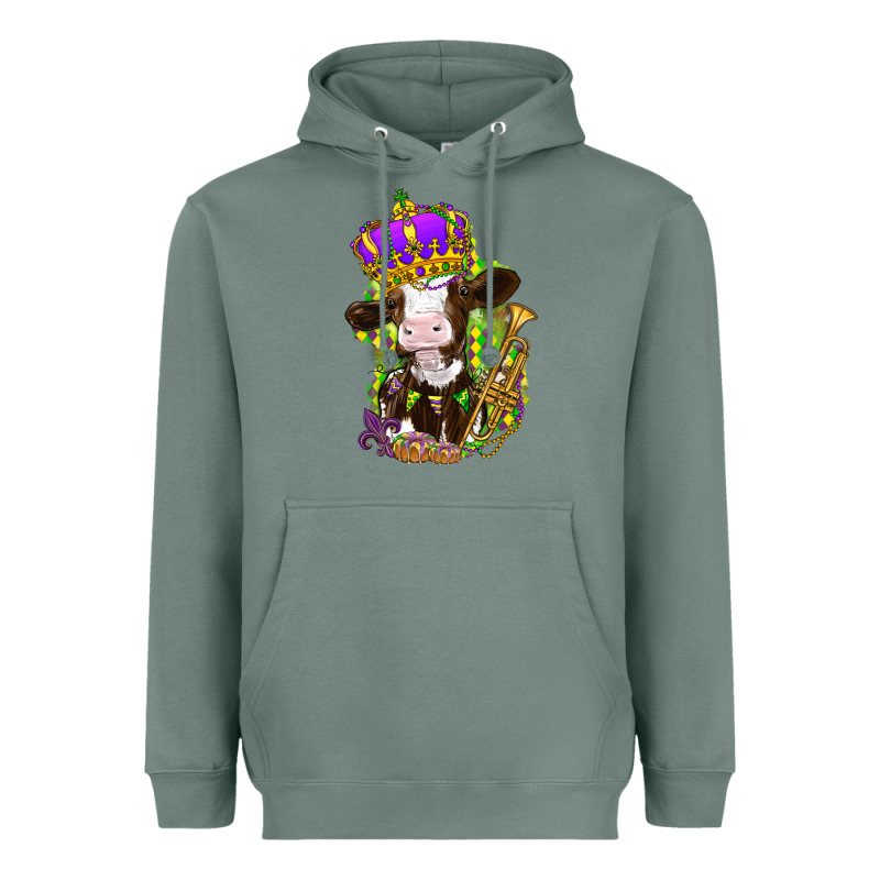 Mardi Gras Cow Heavyweight Hoodie by HowdyJamesFarm | Teevron