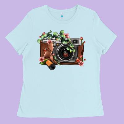 Floral Eucalyptus Film Roll Vintage Camera Ladies Tee Designed By Fadigitalartstudio