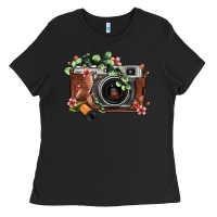 Black floral eucalyptus film roll vintage camera Ladies Tee - FaDigitalArtStudio