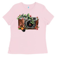 Bubblegum Pink floral eucalyptus film roll vintage camera Ladies Tee - FaDigitalArtStudio