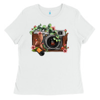 White floral eucalyptus film roll vintage camera Ladies Tee - FaDigitalArtStudio
