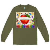 Army Green custom teacher name apple Long Sleeve Tee - NancyCooperArtShop