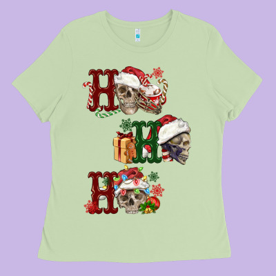 Ho Ho Ho Skull Ladies Tee Designed By Fadigitalartstudio