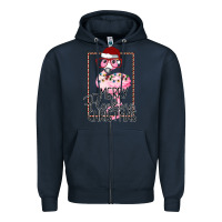 Navy Merry Flock Christmas Flamingo Christmas Zipper Hoodie - Bettercallsaul