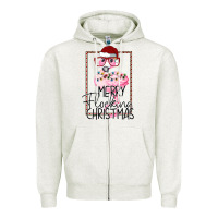 Oatmeal Heather Merry Flock Christmas Flamingo Christmas Zipper Hoodie - Bettercallsaul