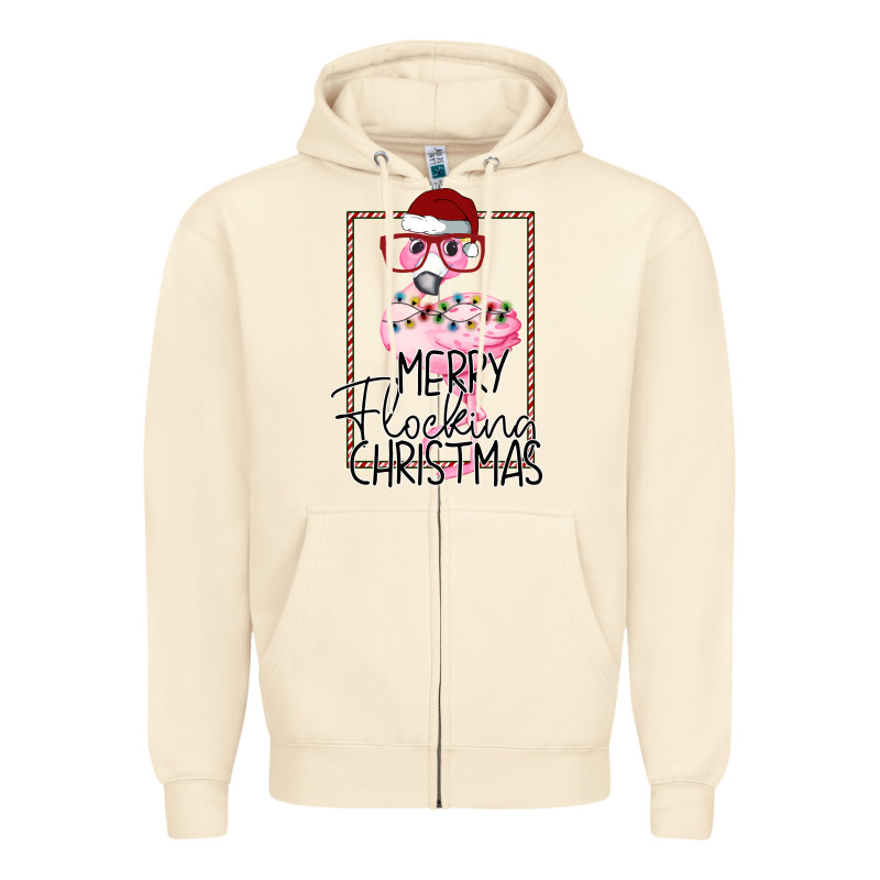 Merry Flock Christmas Flamingo Christmas Zipper Hoodie by Bettercallsaul | Teevron