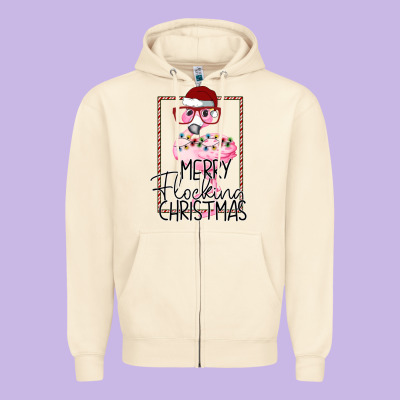 Merry Flock Christmas Flamingo Christmas Zipper Hoodie Designed By Bettercallsaul