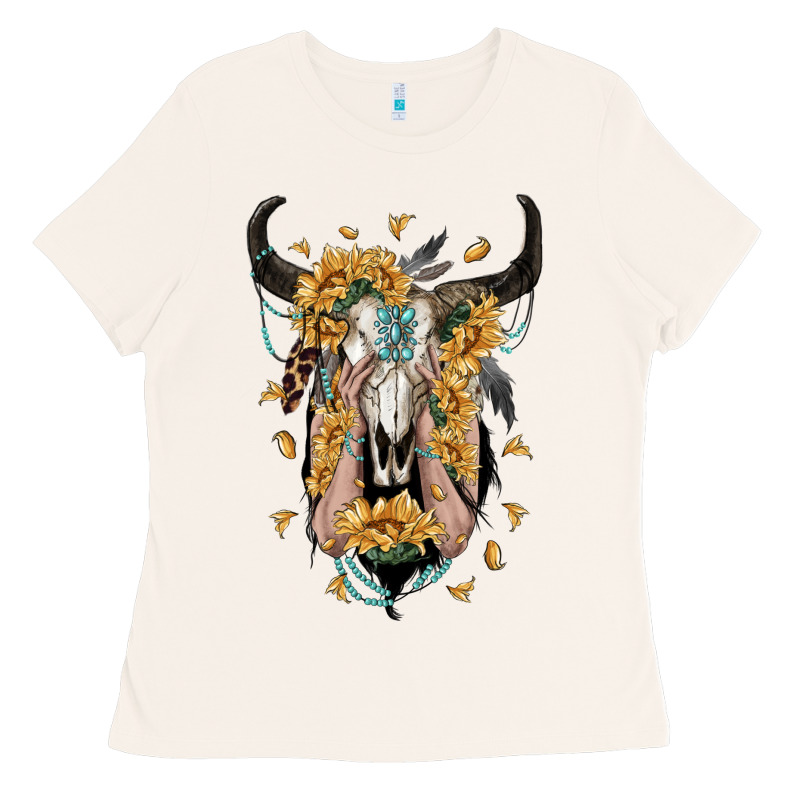 Sunflower Boho Bull Skull With Hands Ladies Tee by RanaPortraitStore | Teevron