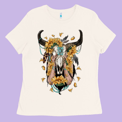 Sunflower Boho Bull Skull With Hands Ladies Tee Designed By Ranaportraitstore