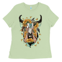 Matcha sunflower boho bull skull with hands Ladies Tee - RanaPortraitStore