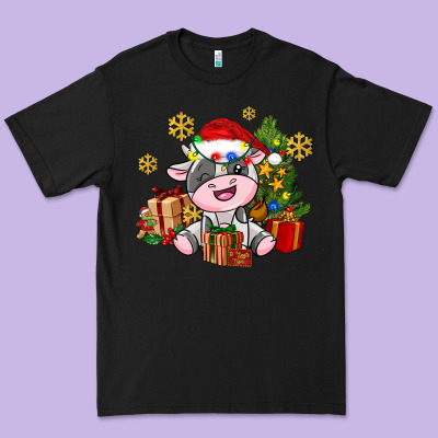 Little Cute Christmas Cow Premium Tee Designed By Adodesignshop