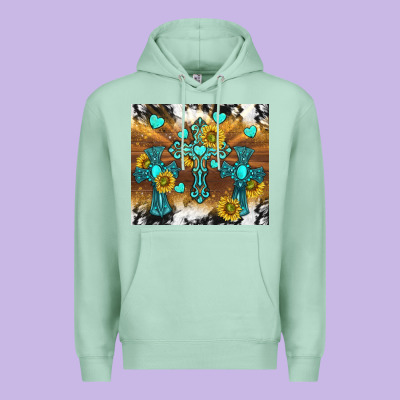Western Crosses And Sunflowers Premium Hoodie Designed By Tumblerdesignbyshophia