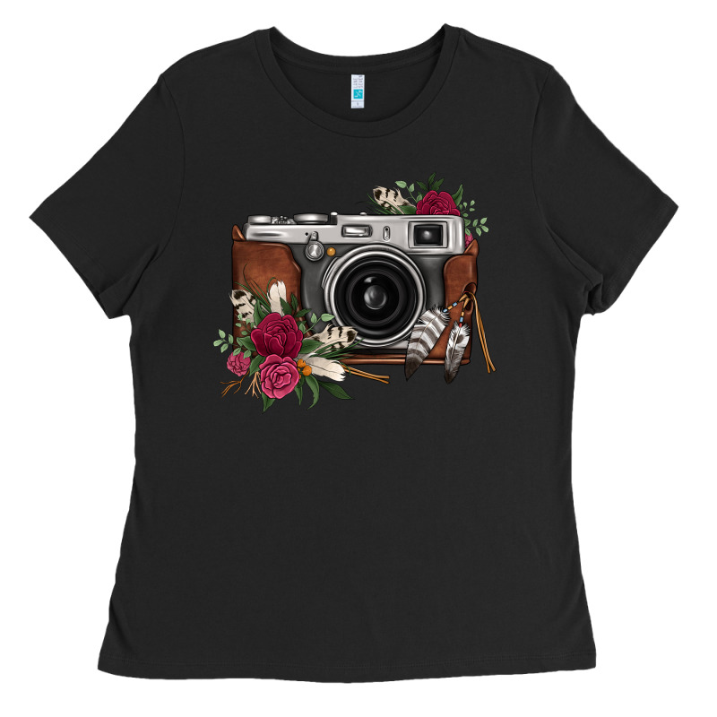Floral Feather Vintage Camera Ladies Tee by FaDigitalArtStudio | Teevron