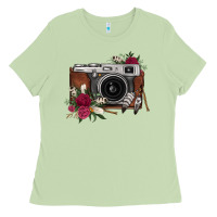 Matcha floral feather vintage camera Ladies Tee - FaDigitalArtStudio