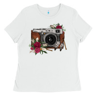 White floral feather vintage camera Ladies Tee - FaDigitalArtStudio