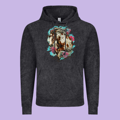 Mustang Horse With Floral Background Vintage Hoodie Designed By Lillyallendesigns