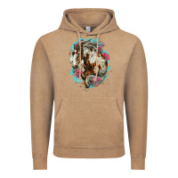 Vintage Coffee mustang horse with floral background Vintage Hoodie - LillyAllenDesigns