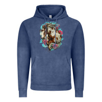 Vintage Denim mustang horse with floral background Vintage Hoodie - LillyAllenDesigns