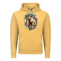 Vintage Mustard mustang horse with floral background Vintage Hoodie - LillyAllenDesigns