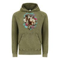 Vintage Olive mustang horse with floral background Vintage Hoodie - LillyAllenDesigns