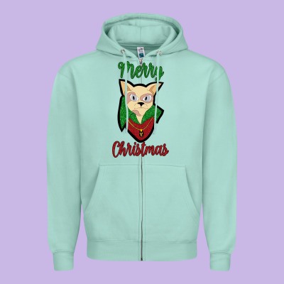 Merry Christmas Cat Zipper Hoodie Designed By Bettercallsaul