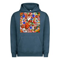 Pigment Midnight Navy christmas coffee cups ornaments and lights with diamond plaid seamless Urban Hoodie - BundleAndBundleShop