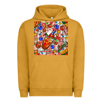 Pigment Peanut Butter christmas coffee cups ornaments and lights with diamond plaid seamless Urban Hoodie - BundleAndBundleShop