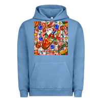Pigment Pebble Blue christmas coffee cups ornaments and lights with diamond plaid seamless Urban Hoodie - BundleAndBundleShop