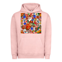 Pigment Salmon christmas coffee cups ornaments and lights with diamond plaid seamless Urban Hoodie - BundleAndBundleShop