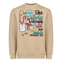 Mushroom she works willingly with her hands Heavyweight Sweatshirt - MaliasSmallBusiness