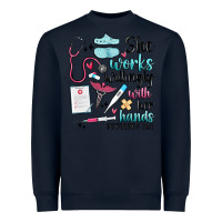 Navy she works willingly with her hands Heavyweight Sweatshirt - MaliasSmallBusiness