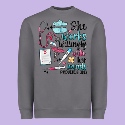 She Works Willingly With Her Hands Heavyweight Sweatshirt Designed By Maliassmallbusiness