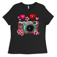 Black floral heart pink leopard vintage camera Ladies Tee - FaDigitalArtStudio