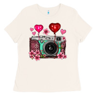 Floral Heart Pink Leopard Vintage Camera Ladies Tee | Teevron